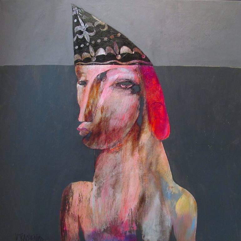 Pink Clown Portrait, Black, White, Marble, Lucretia, Paintings