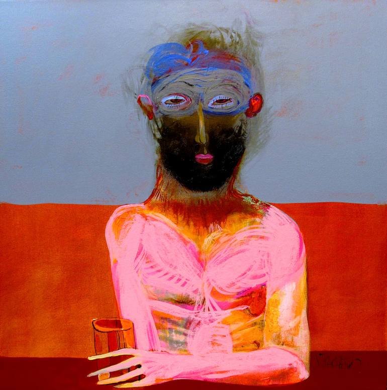 Thirsty Pink, Water, Thirsty, Glass, Grey, Man, Orange