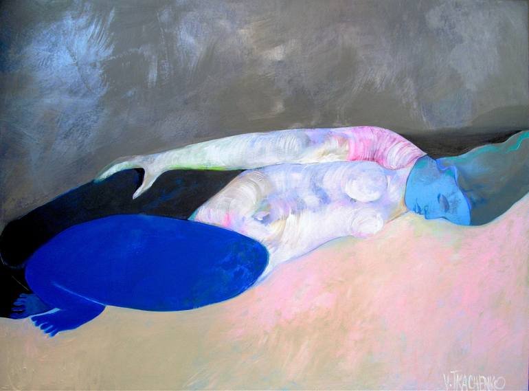 Blue Face Reclining, Blue, Woman, Grey, Nude
