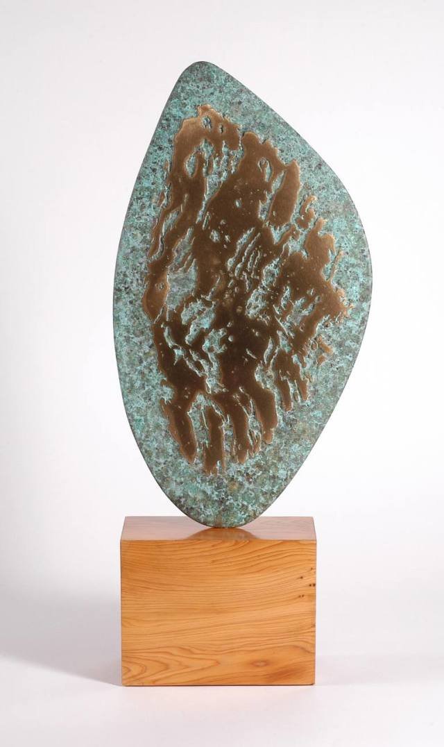 ROTATING, Turning, Yew, Bronze, Non-figurative, Abstract, Blue/grey, Interior, Under 60cms High
