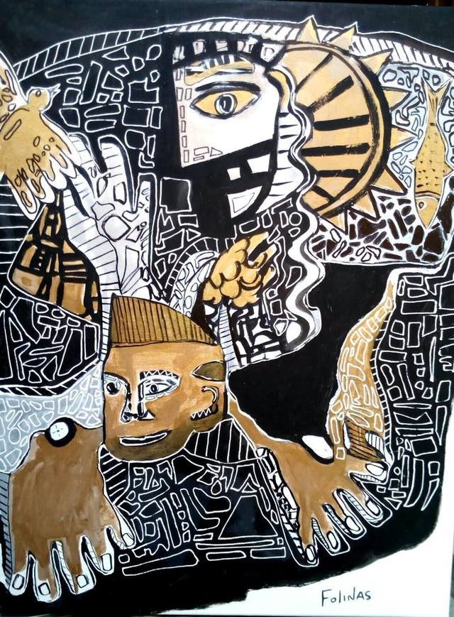 India stories | 33.5 H x 25.6 W x 0.8 in | $1,640 Primitive, Folinas, Figures, Art, Movies