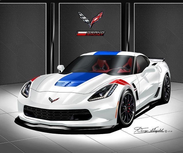 2017 CORVETTE GRANDSPORT HERITAGE EDITION - ARCTIC WHITE STERLING BLUE auto cars, sport cars for sale, painting, auto art, GM, BMW