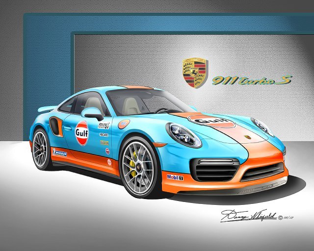 911-TS-1 2017 PORSCHE 911 TURBO S - GOLF RACING EDITION - STUDIO SETTING auto cars, sport cars for sale, painting, auto art, GM, BMW