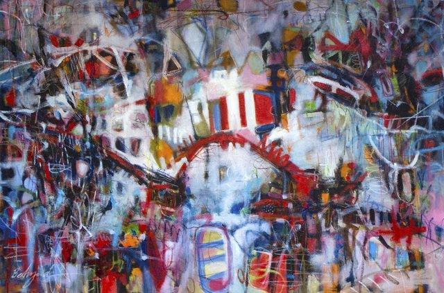 Reds, Blues, Mixedmedia, Colorful, Contemporary, Abstract, Landscape, Modern, Oil, Blacks