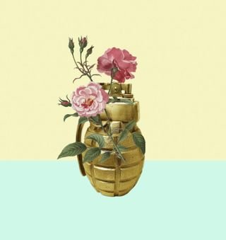 Pastel, Gold Grenade, Roses, Bomb, Yellow, Collage, Gold, Green, Grenade