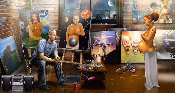 Digital painting, Urban Art, Contemporary, Modern, Death, Life, violence, streets, hip hop, culture